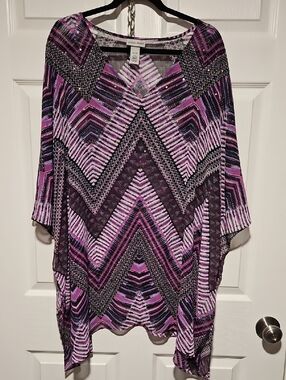 Catherines Purple and Black Chevron V-Neck Tunic Top